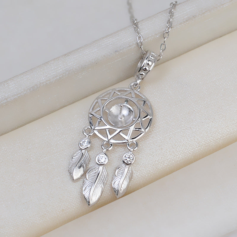 Dreamcatcher Pendant 925 Sterling Silver Pearl Accessories 8-9mm (Pearls Not Included)