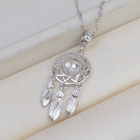 Dreamcatcher Pendant 925 Sterling Silver Pearl Accessories 8-9mm (Pearls Not Included)