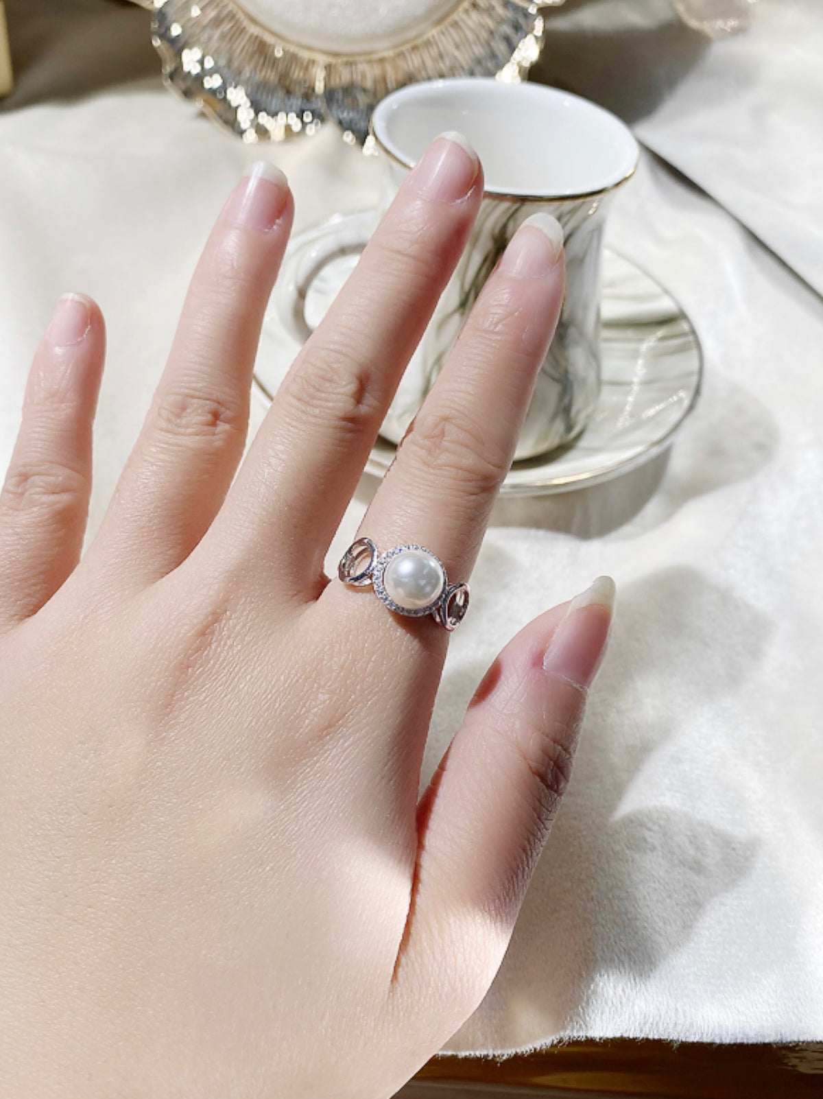 Circles Ring 925 Sterling Silver Accessories 8mm (Pearls Not Included)