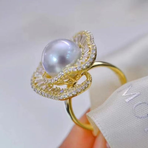 Flower Ring 925 Sterling Silver Accessories 12mm (Pearls Not Included)