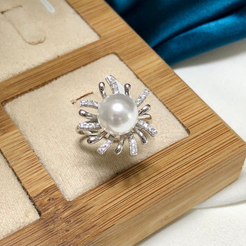 Blooming Flowers Ring 925 Sterling Silver Accessories 10mm (Pearls Not Included)