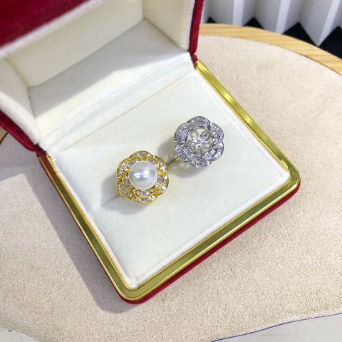 Flower Ring 925 Sterling Silver Accessories 9mm (Pearls Not Included)