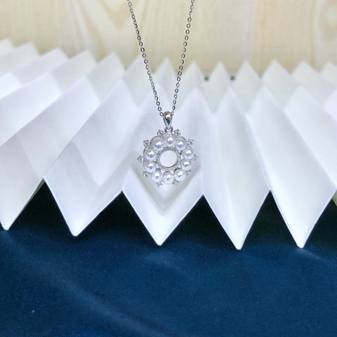 Round Pendant 925 Sterling Silver Accessories 3.5mm (Pearls Not Included)
