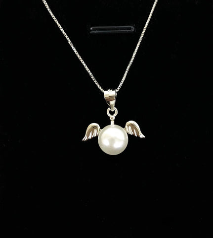 Angel Wings Pendant 925 Sterling Silver Accessories 8mm (Pearls Not Included)