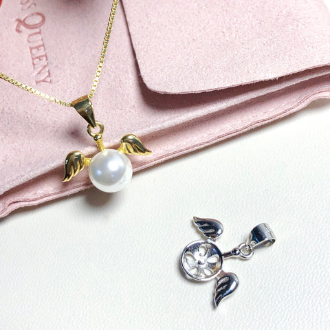 Angel Wings Pendant 925 Sterling Silver Accessories 8mm (Pearls Not Included)