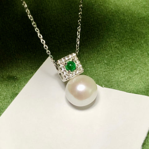 Cube Necklace 925 Sterling Silver Accessories 9mm(Pearls Not Included)