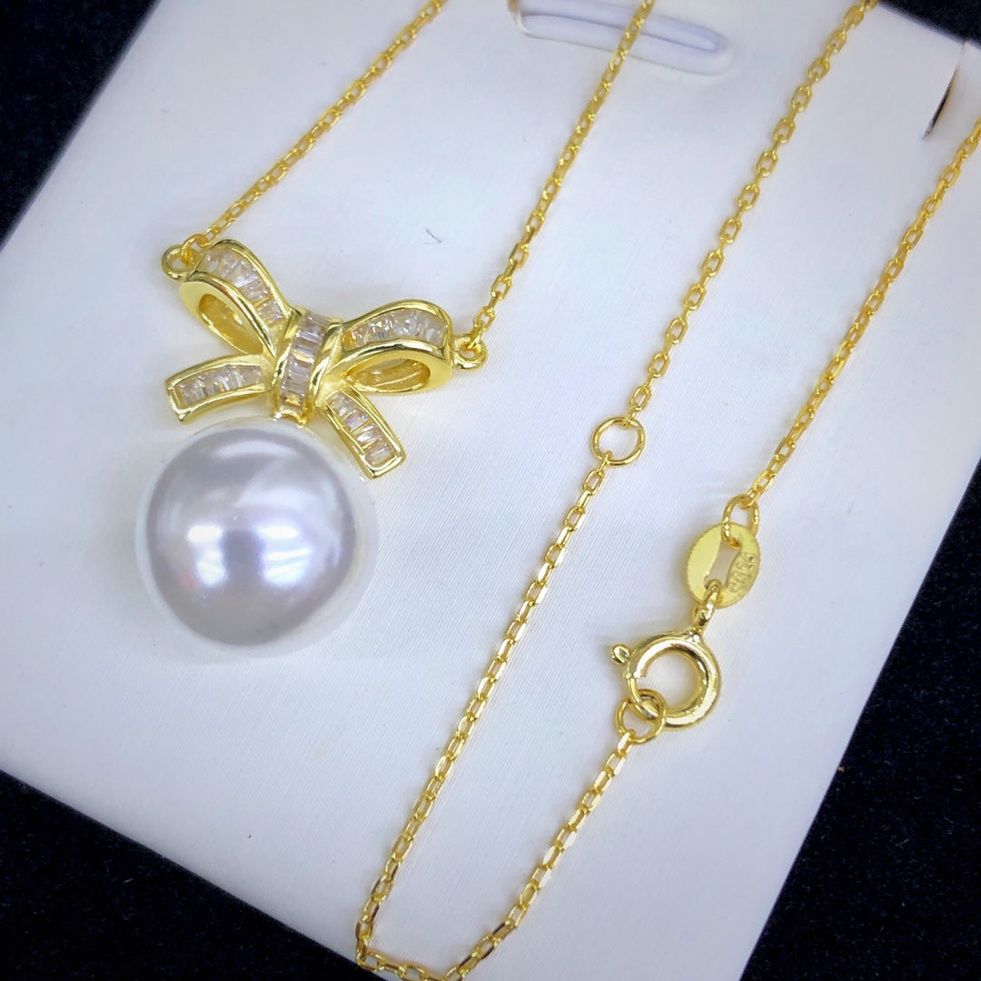 Bow-knot Necklace 925 Sterling Silver Accessories 12mm(Pearls Not Included)