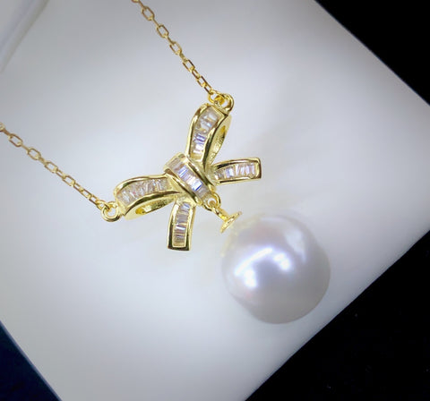 Bow-knot Necklace 925 Sterling Silver Accessories 12mm(Pearls Not Included)