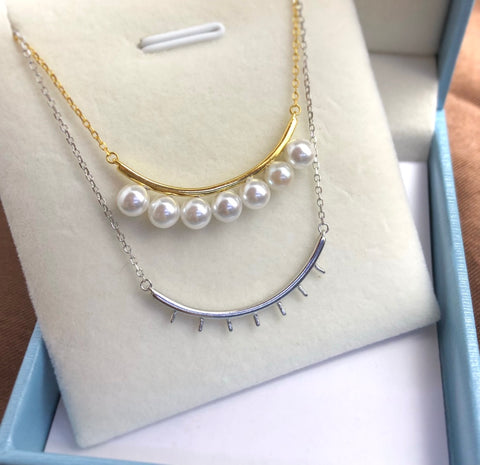 Curve Necklace 925 Sterling Silver Accessories 5mm(Pearls Not Included)