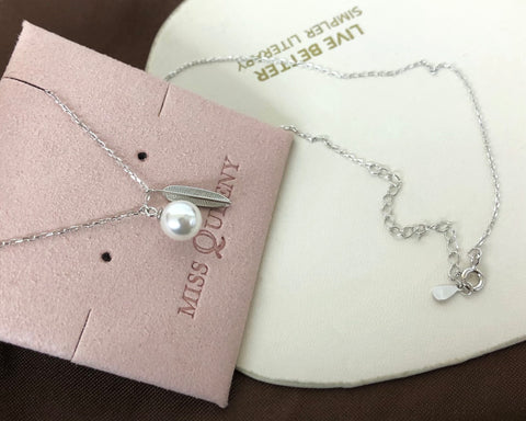 Feather Necklace 925 Sterling Silver Accessories 8mm(Pearls Not Included)