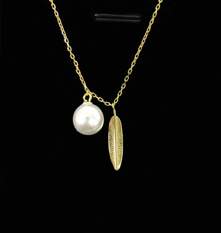 Feather Necklace 925 Sterling Silver Accessories 8mm(Pearls Not Included)