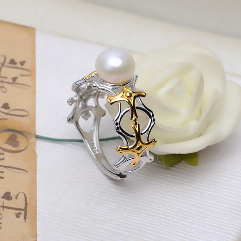 Hollow Two-color Rings 925 Sterling Silver Accessories 7-10mm (Pearls Not Included)